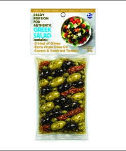 OL204 – ΕΛΙΕΣ ”GREEK SALAD” ΜΕ ΛΙΑΣΤΗ ΝΤΟΜΑΤΑ & ΚΑΠΑΡΗ – VACUUM 185ΓΡ